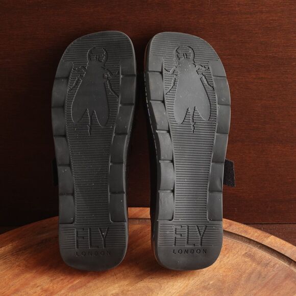 Fly London Sandals Womens SZ EU 40 US 9-9.5 BLK Iridescent Leather Slide Shoes - Picture 12 of 14